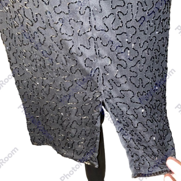 Vtg Scala Milan Paris LA Beaded Sequin Blk Silk SS Dress Size M India Semi Sheer - Picture 9 of 12